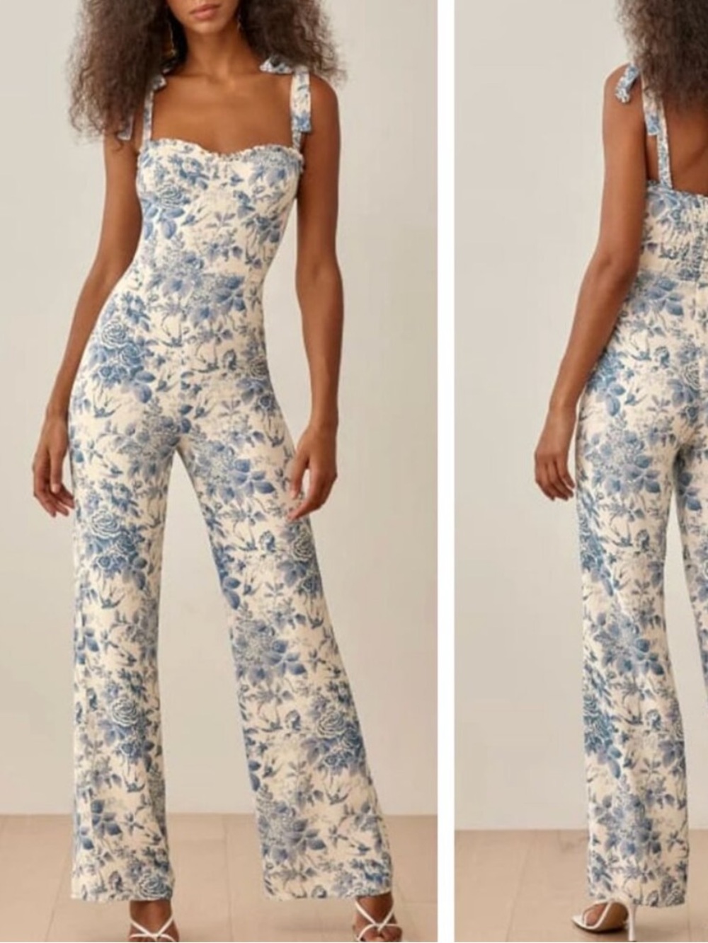 Reformation Alfred Jumpsuit Sz4 Pompadour Blue White Floral